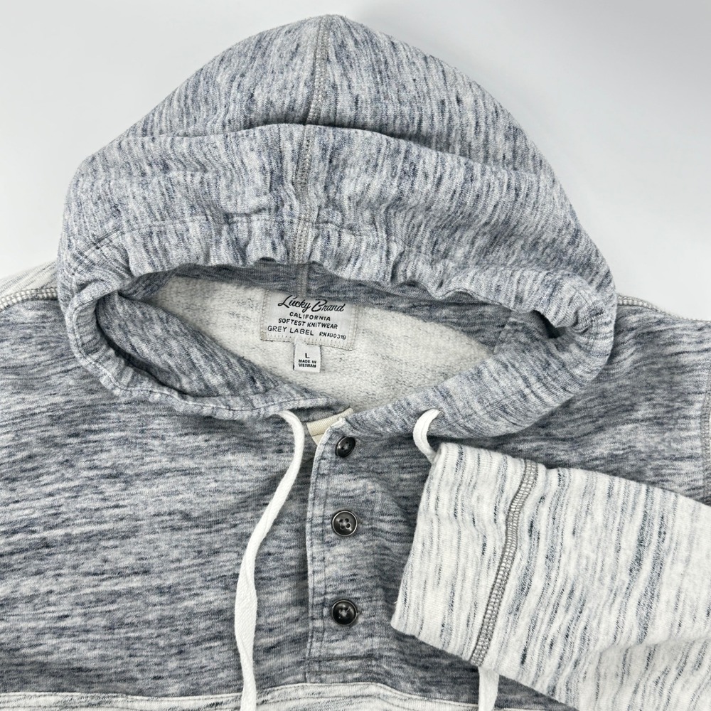 Lucky Brand Grey Label Mens Hoodie 1/4 Button Pullover Sweatshirt‎ Knit Size L